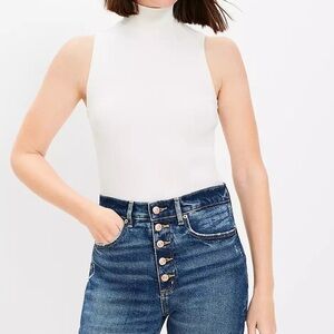 LOFT The Perfect Rib Mock Neck Ribbed Tank Top Size Medium